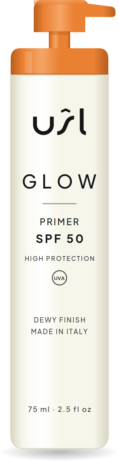 Glow SPF 50 airless pump bottle, lid off