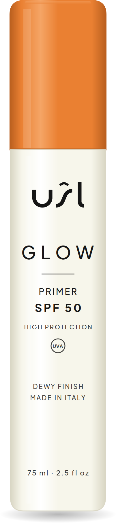 Glow SPF 50 bottle with orange lid